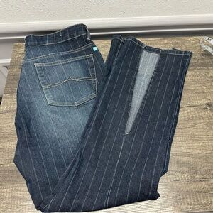 Azzure Blue Pinstripe Jeans with Slit Back Hems (1052) Sz 34W